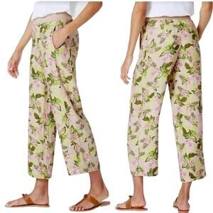 J.Jill Love Linen Orchid Spring Pants 100% Linen Floral Elastic Crop S 32x24